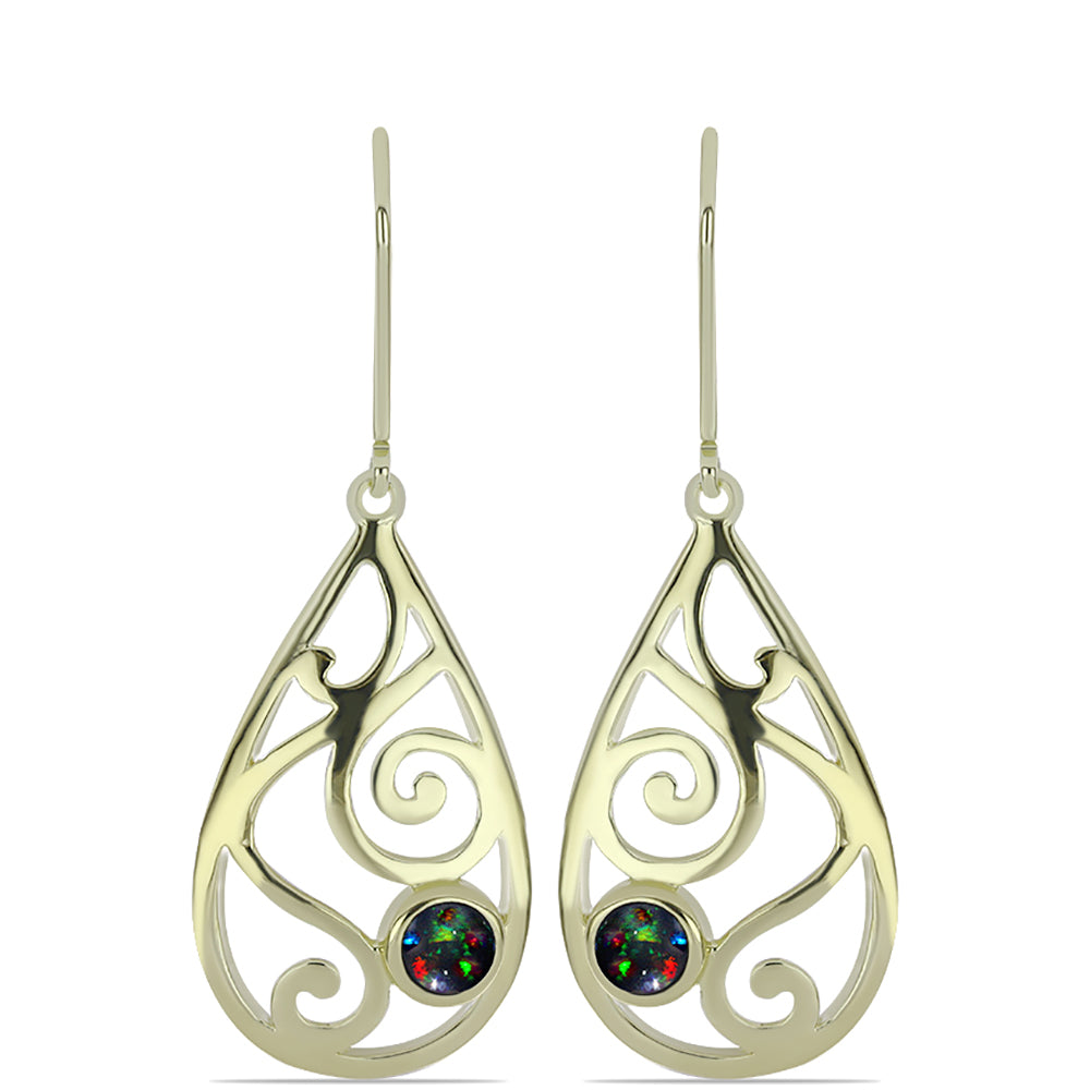 Cercei din Argint 925 Placat cu Aur ( 4.25 grame ) cu Opal Etiopian Negru Lega Dembi 0.36 Carate 1 