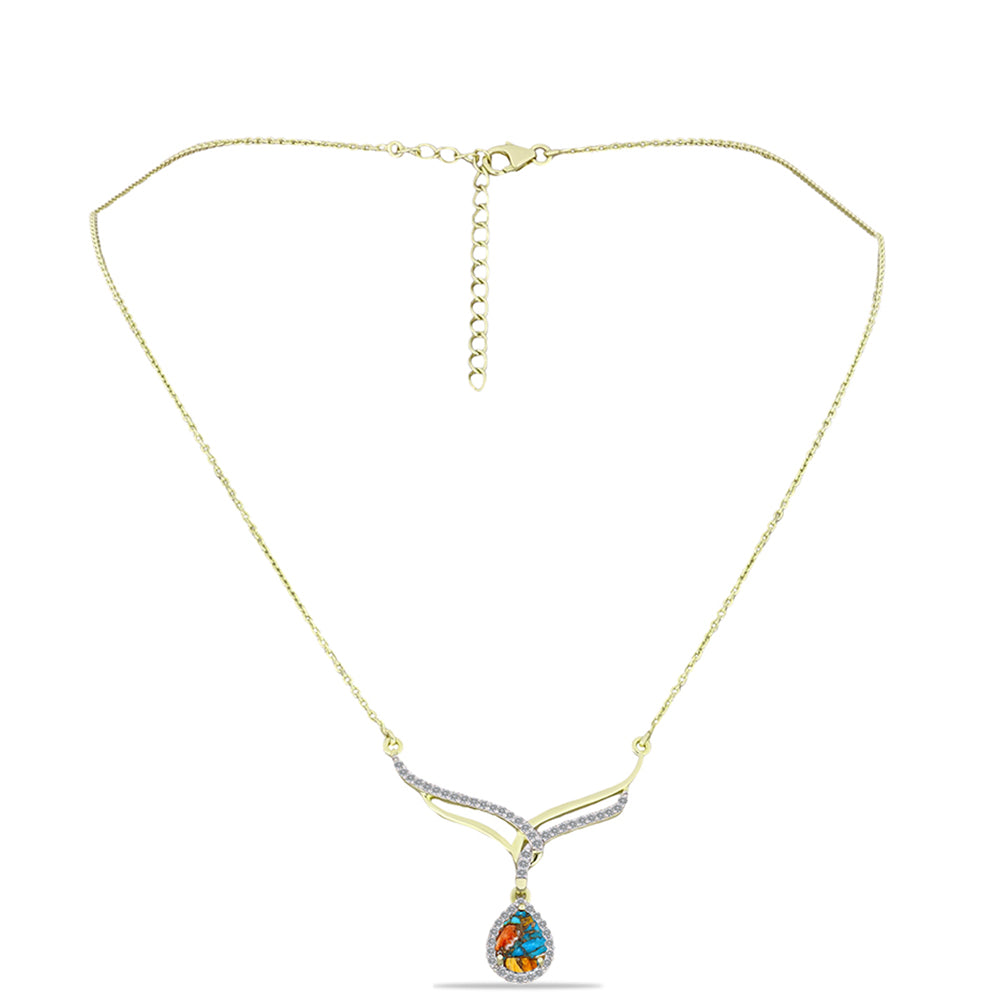 Colier din Argint 925 Placat cu Aur ( 4.94 grame ) cu Turcoaz Oyster și Topaz Alb 1.8 Carate