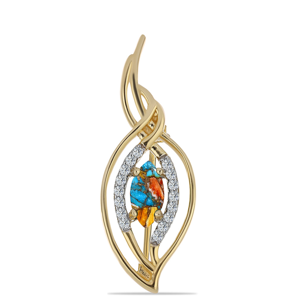 Broşă din Argint 925 Placat cu Aur ( 2.24 grame ) cu Turcoaz Oyster și Topaz Alb 0.79 Carate 1 
