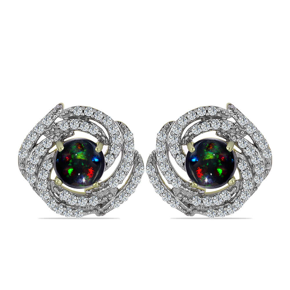Cercei din Argint 925 Placat cu Aur ( 4.26 grame ) cu Opal Etiopian Negru Lega Dembi și Topaz Alb 1.67 Carate 1 
