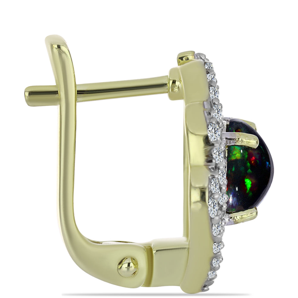 Cercei din Argint 925 Placat cu Aur ( 4.26 grame ) cu Opal Etiopian Negru Lega Dembi și Topaz Alb 1.67 Carate 2 