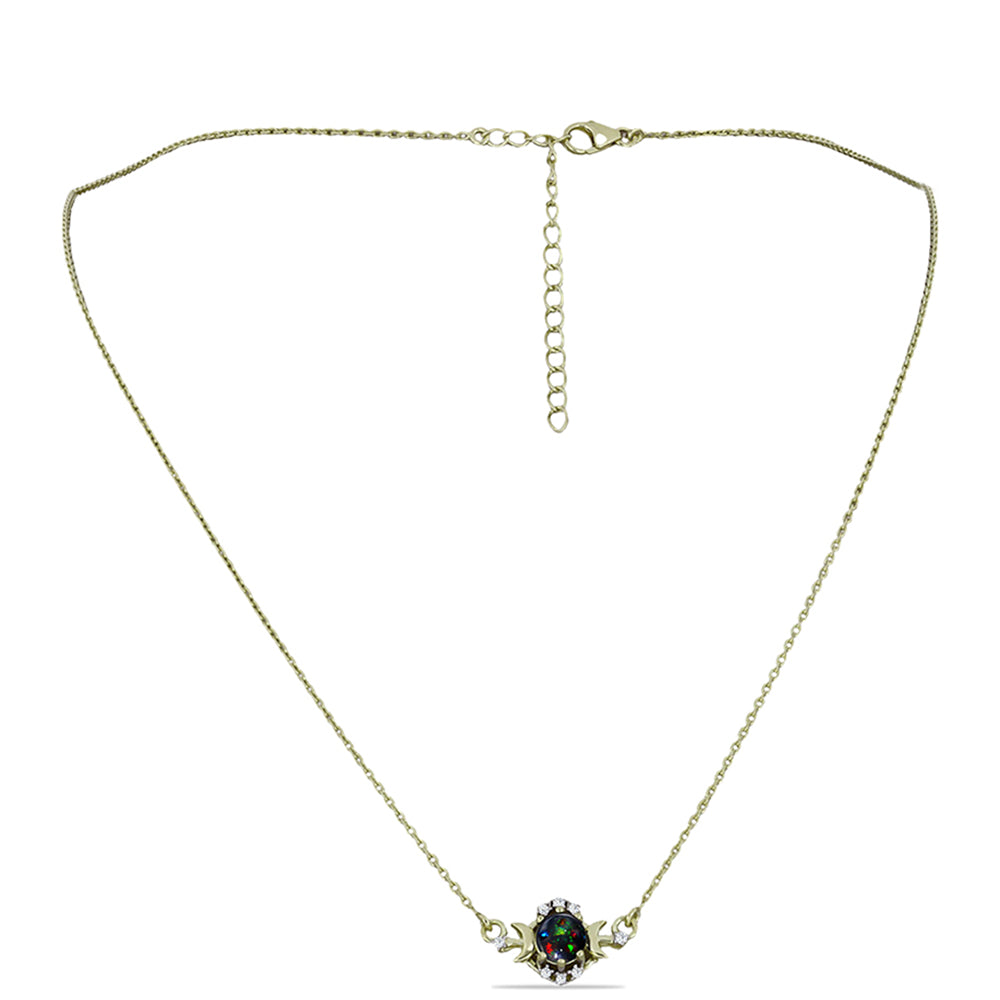 Colier din Argint 925 Placat cu Aur ( 3.66 grame ) cu Opal Etiopian Negru Lega Dembi și Topaz Alb 0.61 Carate 1 