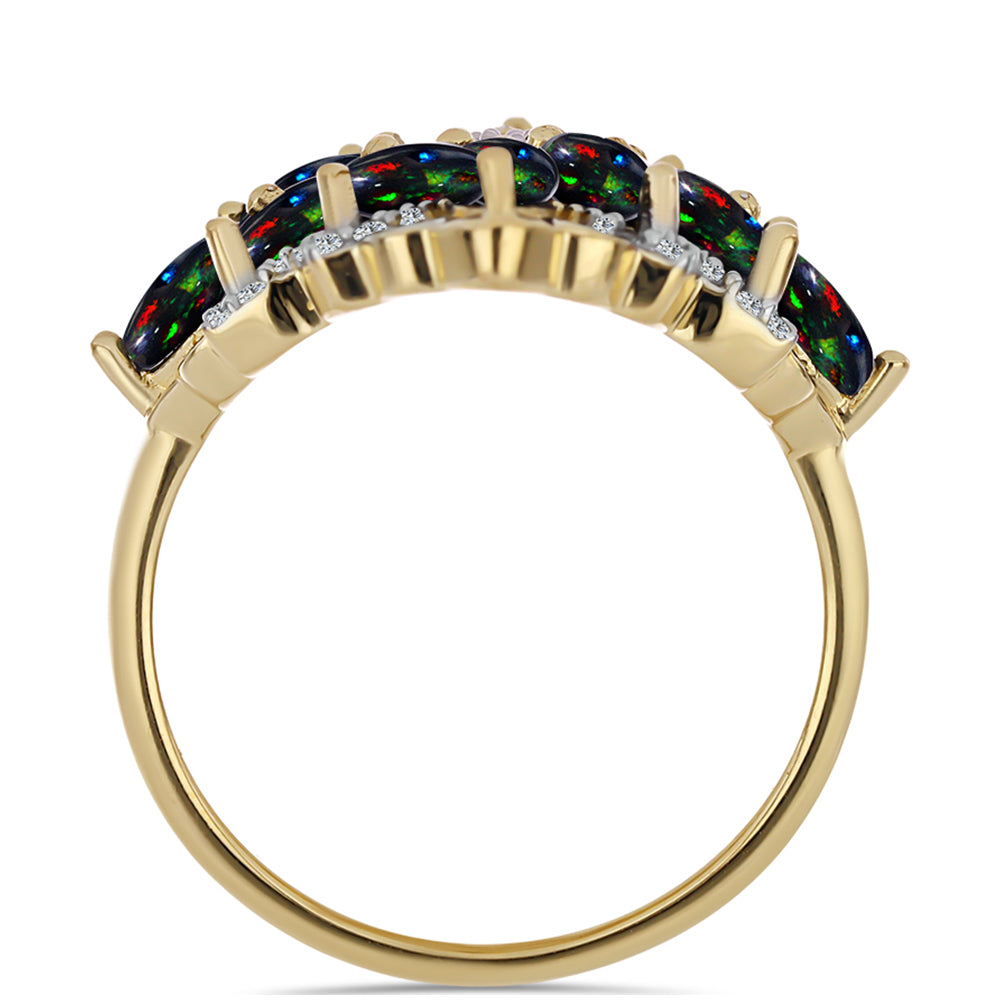 Inel din Argint 925 Placat cu Aur ( 4.5 grame ) cu Opal Etiopian Negru Lega Dembi și Topaz Alb 2.11 Carate