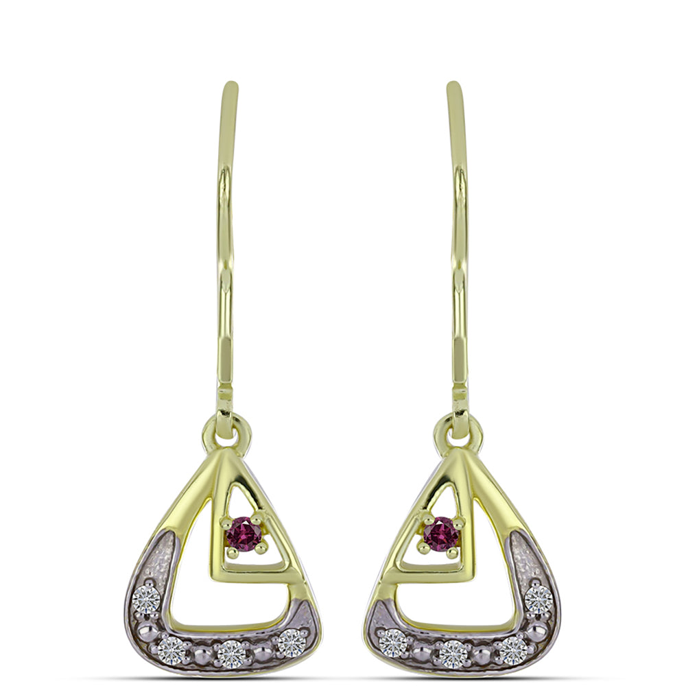 Cercei din Argint 925 Placat cu Aur ( 2.53 grame ) cu Diamant Violet și Diamant Alb 0.12 Carate