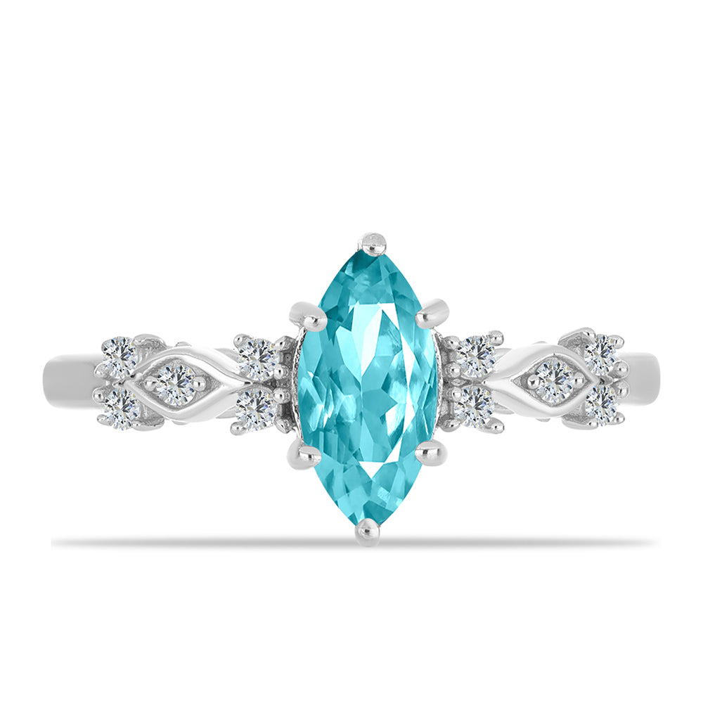 Inel din Argint 925 ( 2.27 grame ) cu Cuarț Paraiba și Topaz Alb 1.09 Carate 1 