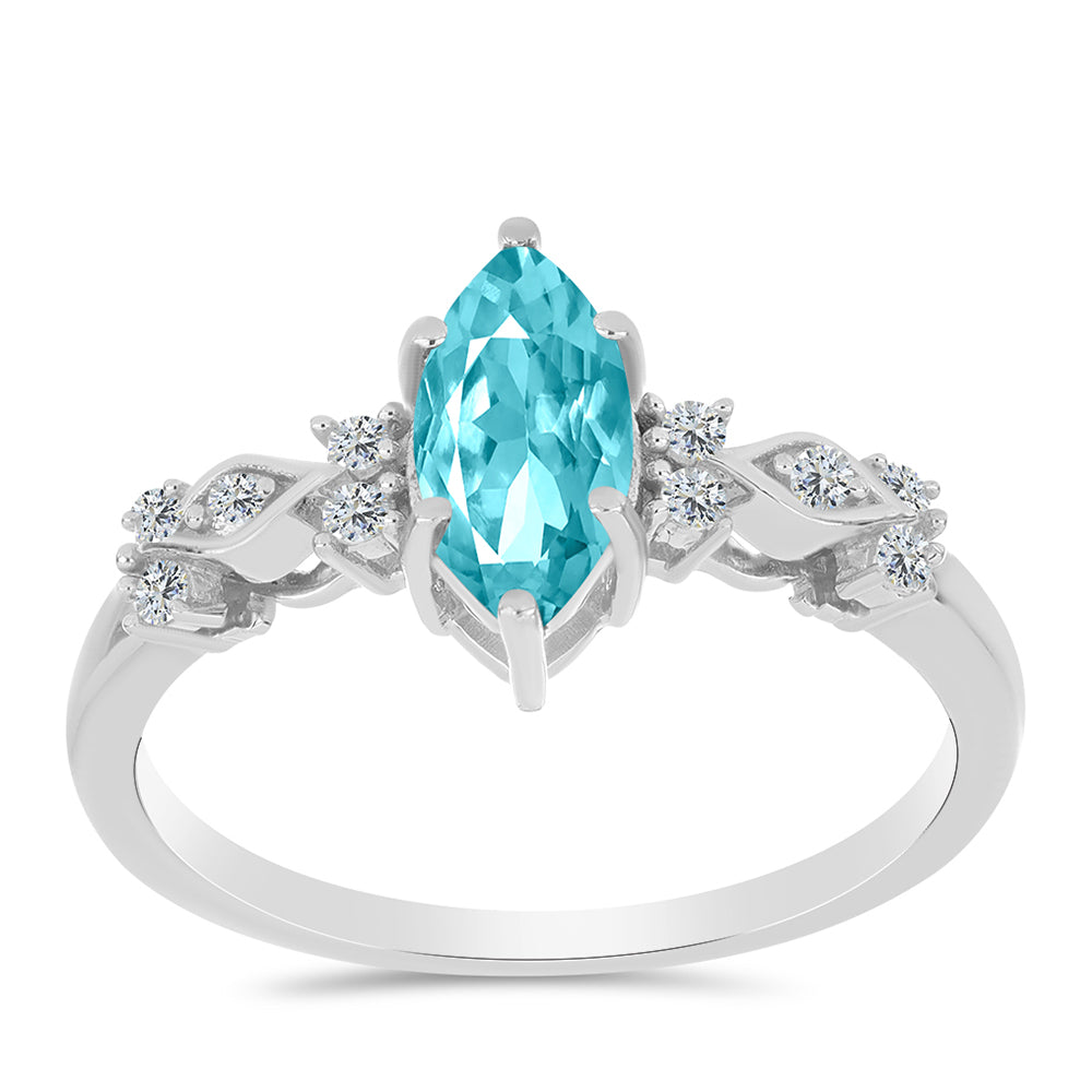 Inel din Argint 925 ( 2.27 grame ) cu Cuarț Paraiba și Topaz Alb 1.09 Carate