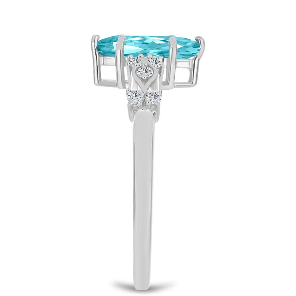 Inel din Argint 925 ( 2.27 grame ) cu Cuarț Paraiba și Topaz Alb 1.09 Carate 4 