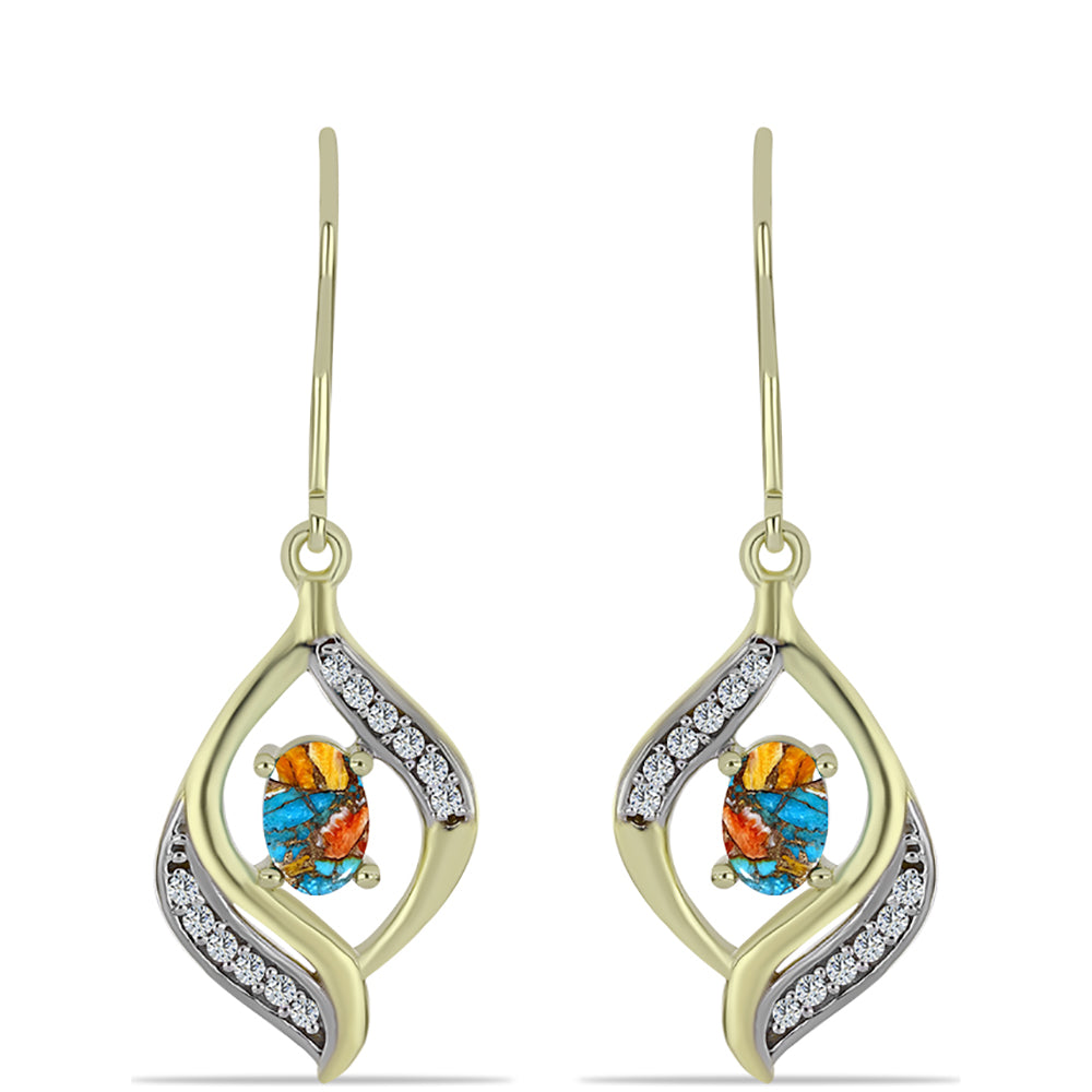 Cercei din Argint 925 Placat cu Aur ( 3.79 grame ) cu Turcoaz Oyster și Topaz Alb 1.19 Carate 1 