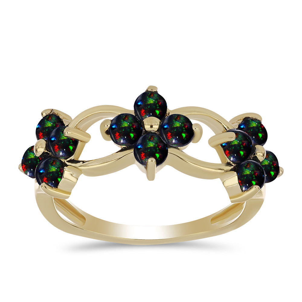 Inel din Argint 925 Placat cu Aur ( 2.46 grame ) cu Opal Etiopian Negru Lega Dembi 1 Carate 3 