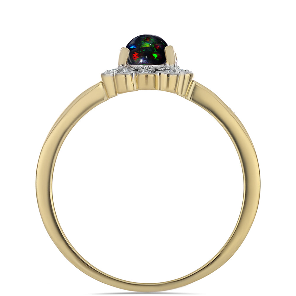 Inel din Argint 925 Placat cu Aur ( 2.09 grame ) cu Opal Etiopian Negru Lega Dembi și Topaz Alb 0.45 Carate 2 