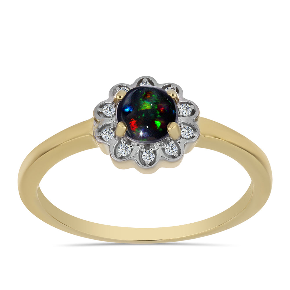 Inel din Argint 925 Placat cu Aur ( 2.09 grame ) cu Opal Etiopian Negru Lega Dembi și Topaz Alb 0.45 Carate