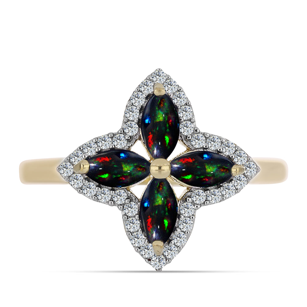 Inel din Argint 925 Placat cu Aur ( 2.9 grame ) cu Opal Etiopian Negru Lega Dembi și Topaz Alb 0.85 Carate