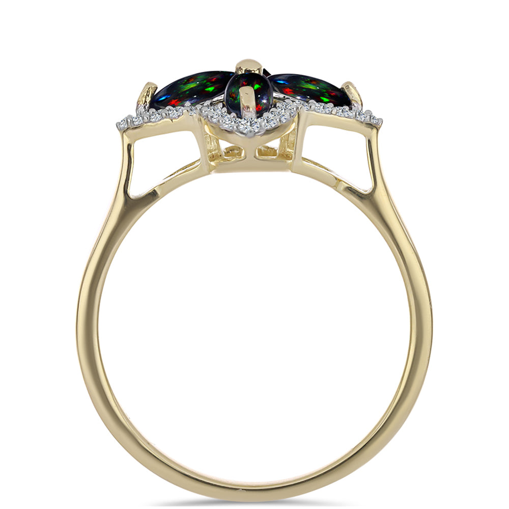 Inel din Argint 925 Placat cu Aur ( 2.9 grame ) cu Opal Etiopian Negru Lega Dembi și Topaz Alb 0.85 Carate 2 