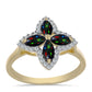 Inel din Argint 925 Placat cu Aur ( 2.9 grame ) cu Opal Etiopian Negru Lega Dembi și Topaz Alb 0.85 Carate