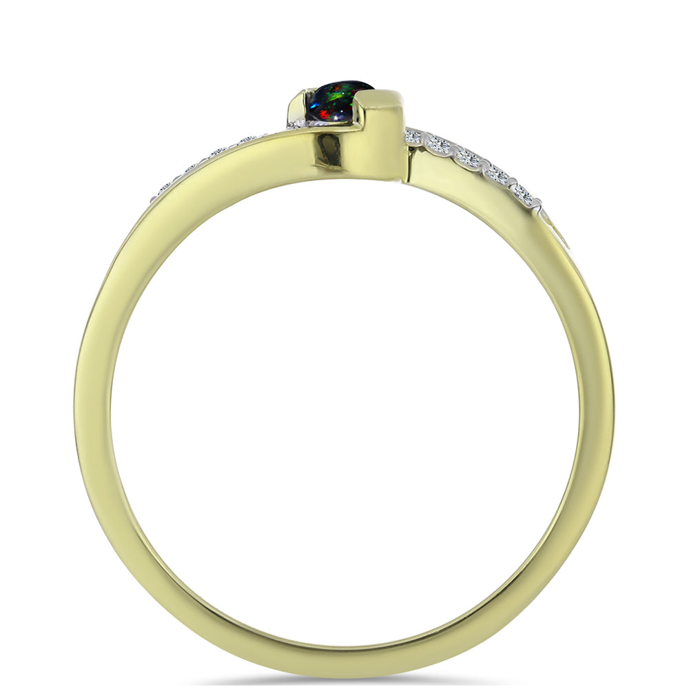 Inel din Argint 925 Placat cu Aur ( 2.14 grame ) cu Opal Etiopian Negru Lega Dembi și Topaz Alb 0.15 Carate