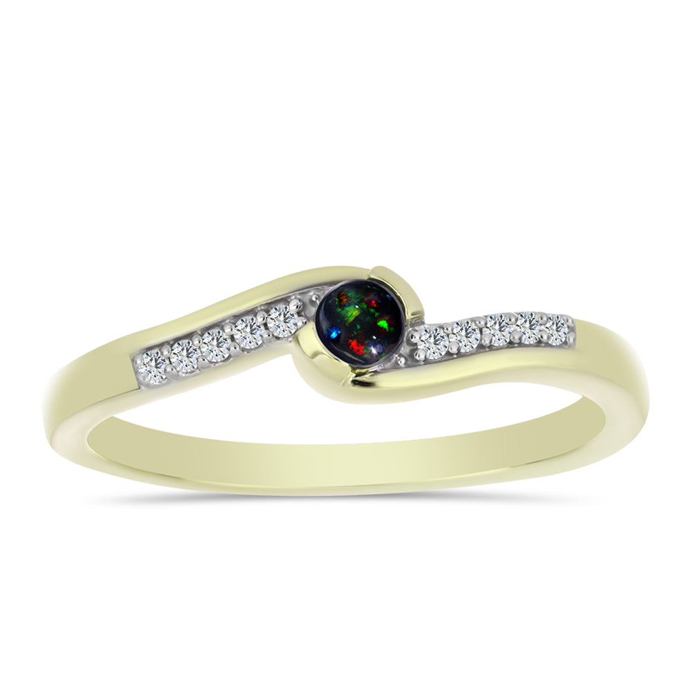 Inel din Argint 925 Placat cu Aur ( 2.14 grame ) cu Opal Etiopian Negru Lega Dembi și Topaz Alb 0.15 Carate