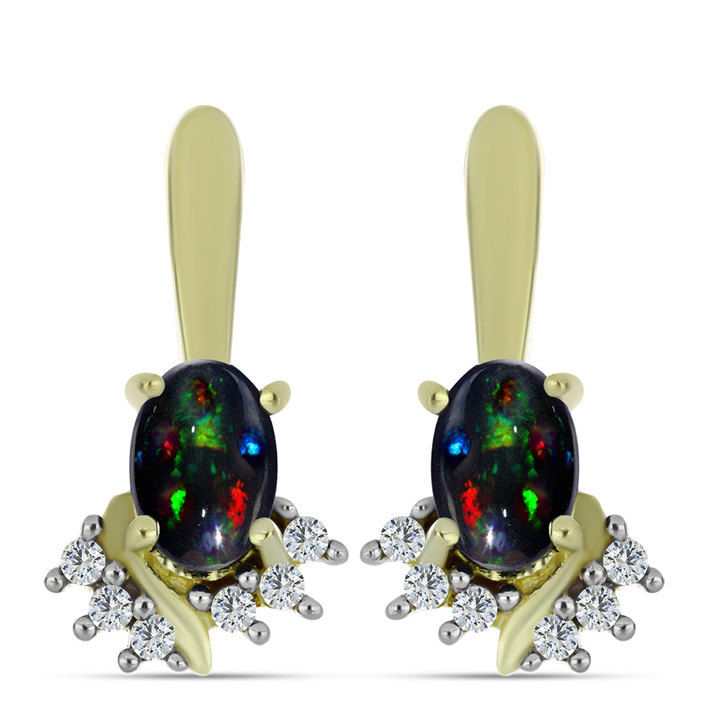 Cercei din Argint 925 Placat cu Aur ( 2.69 grame ) cu Opal Etiopian Negru Lega Dembi și Topaz Alb 0.73 Carate