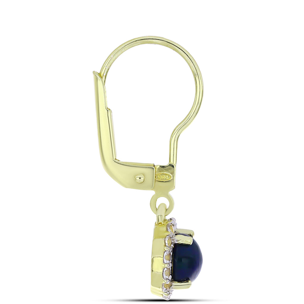 Cercei din Argint 925 Placat cu Aur ( 1.95 grame ) cu Opal Etiopian Negru Lega Dembi și Topaz Alb 0.93 Carate 2 