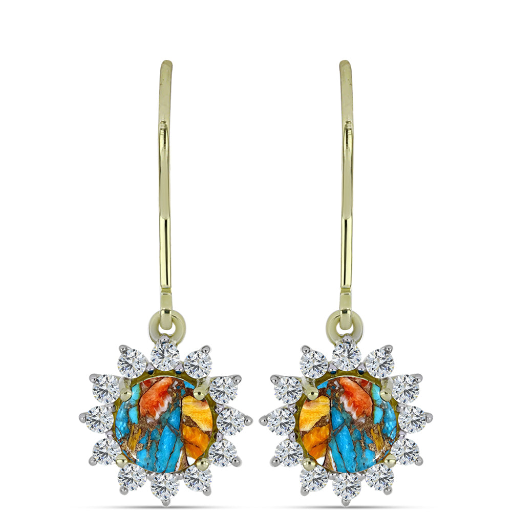 Cercei din Argint 925 Placat cu Aur ( 2.37 grame ) cu Turcoaz Oyster și Topaz Alb 2.82 Carate