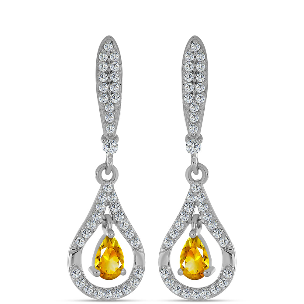 Cercei din Argint 925 ( 4.55 grame ) cu Citrin Ural și Topaz Alb 1.44 Carate