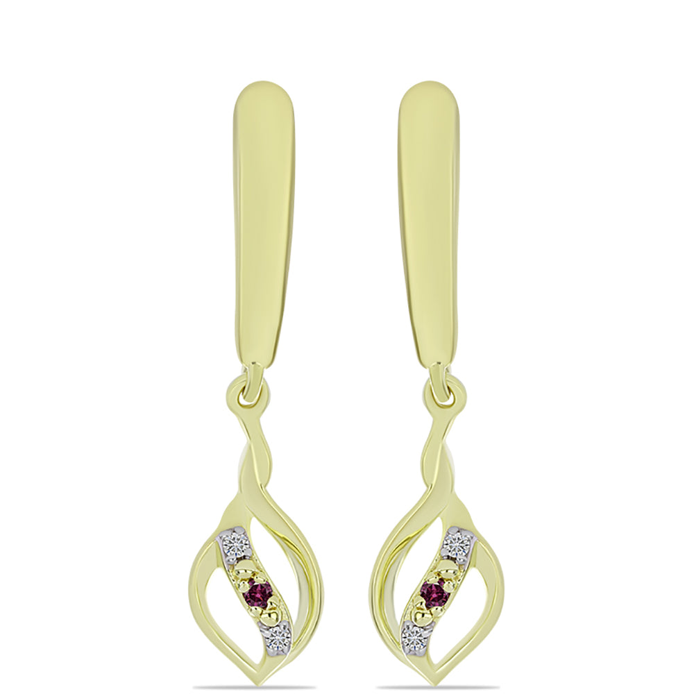 Cercei din Argint 925 Placat cu Aur ( 3.53 grame ) cu Diamant Violet și Diamant Alb 0.07 Carate