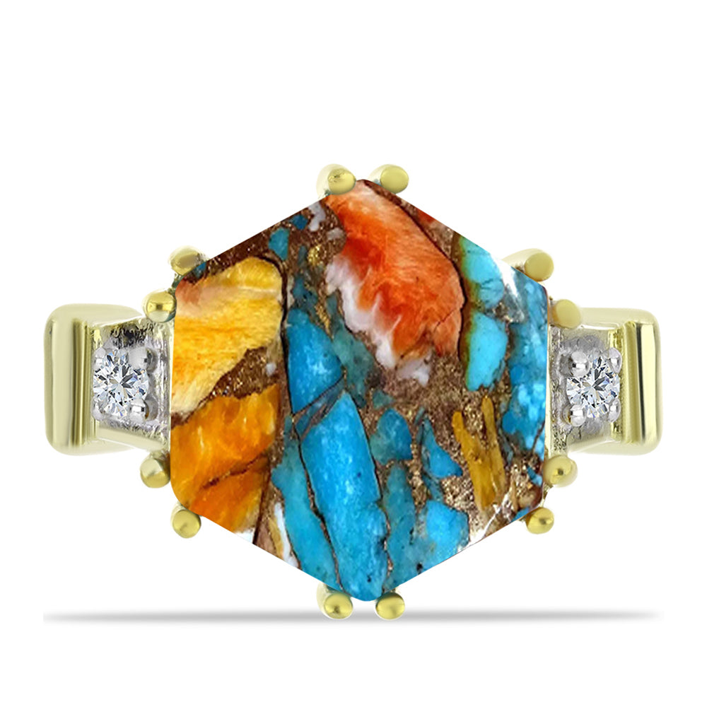Inel din Argint 925 Placat cu Aur ( 3.37 grame ) cu Turcoaz Oyster și Topaz Alb 8.25 Carate 1 