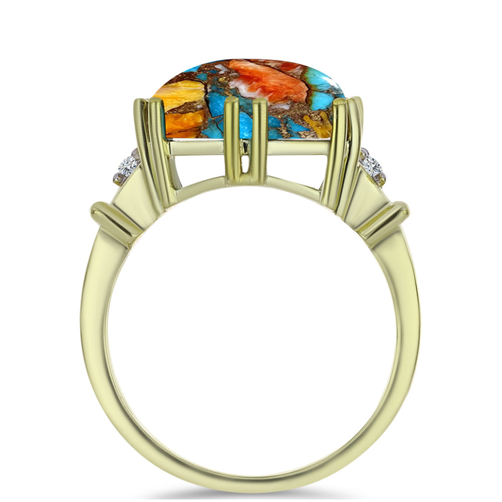Inel din Argint 925 Placat cu Aur ( 3.37 grame ) cu Turcoaz Oyster și Topaz Alb 8.25 Carate 2 