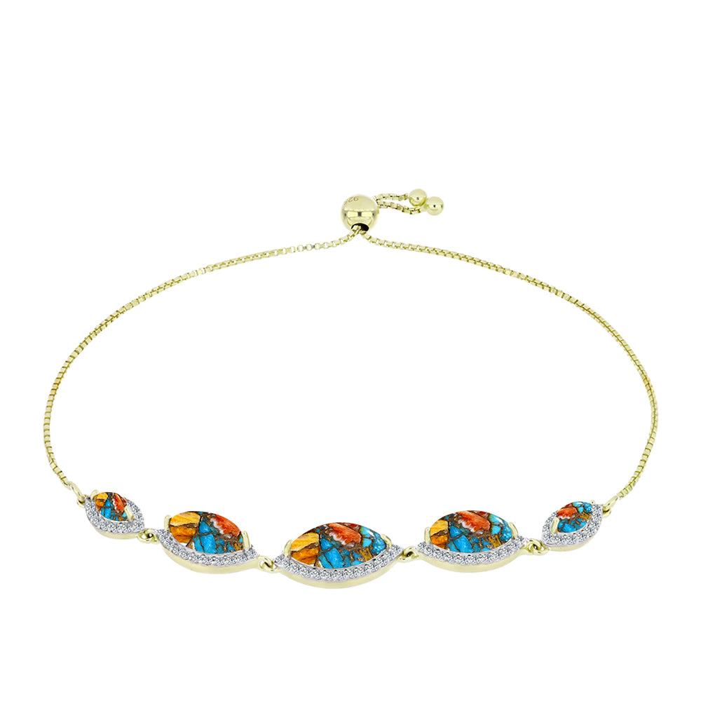 Brățară din Argint 925 Placat cu Aur ( 5.55 grame ) cu Turcoaz Oyster și Topaz Alb 5.99 Carate 1 