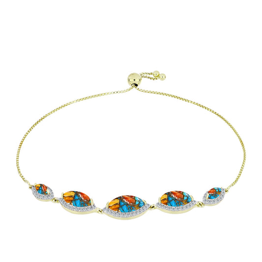 Brățară din Argint 925 Placat cu Aur ( 5.55 grame ) cu Turcoaz Oyster și Topaz Alb 5.99 Carate