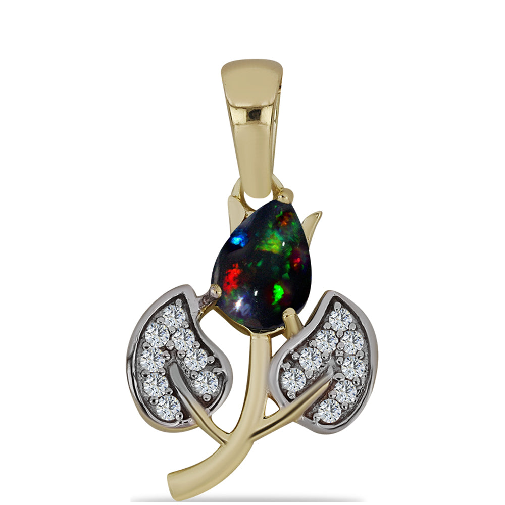 Pandantiv din Argint 925 Placat cu Aur ( 1.28 grame ) cu Opal Etiopian Negru Lega Dembi și Topaz Alb 0.53 Carate 1 