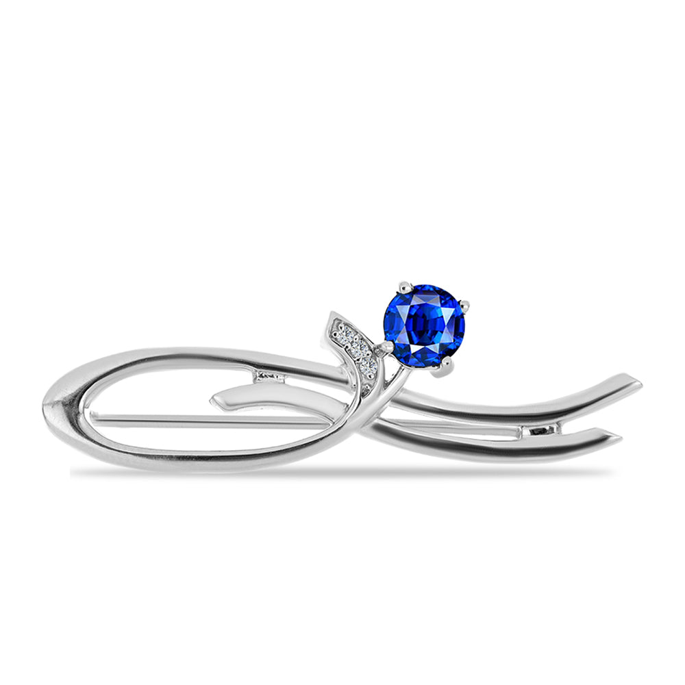 Broşă din Argint 925 ( 3 grame ) cu Safir Albastru Australian și Topaz Alb 0.77 Carate 1 