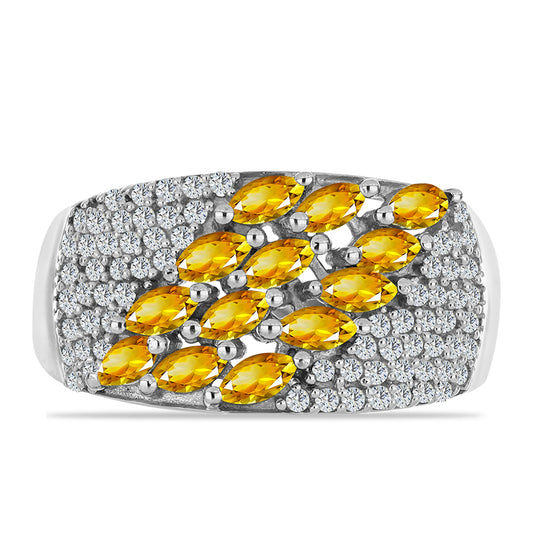 Inel din Argint 925 ( 5.55 grame ) cu Citrin Ural și Topaz Alb 1.38 Carate