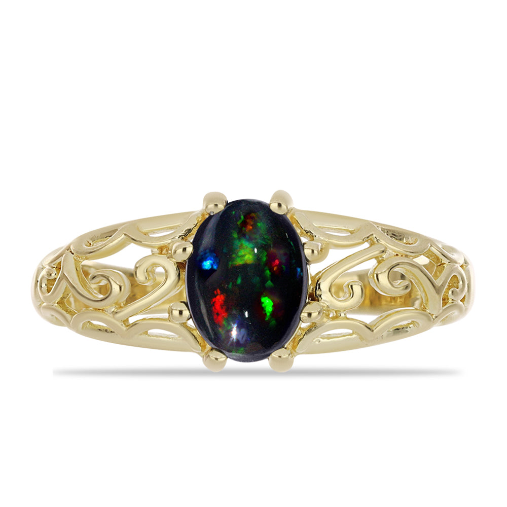 Inel din Argint 925 Placat cu Aur ( 2.47 grame ) cu Opal Etiopian Negru Lega Dembi 0.77 Carate 1 