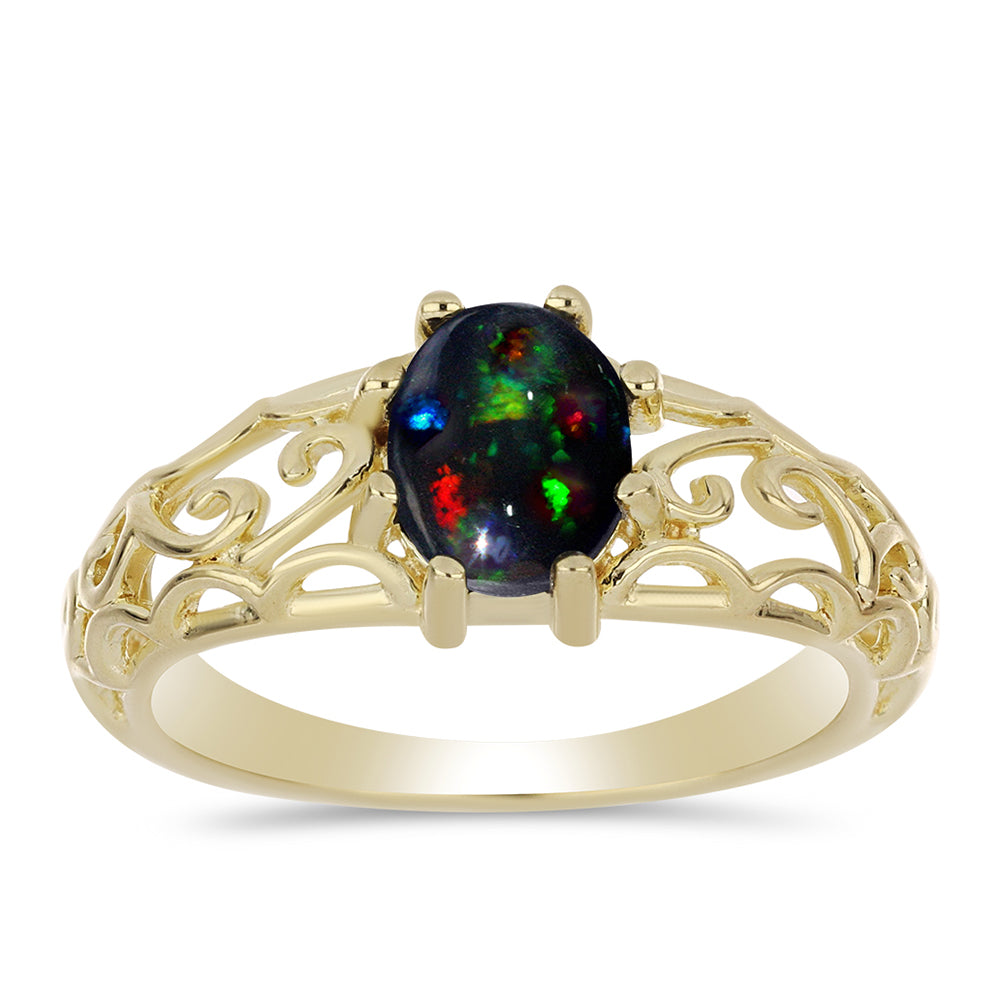 Inel din Argint 925 Placat cu Aur ( 2.47 grame ) cu Opal Etiopian Negru Lega Dembi 0.77 Carate 3 
