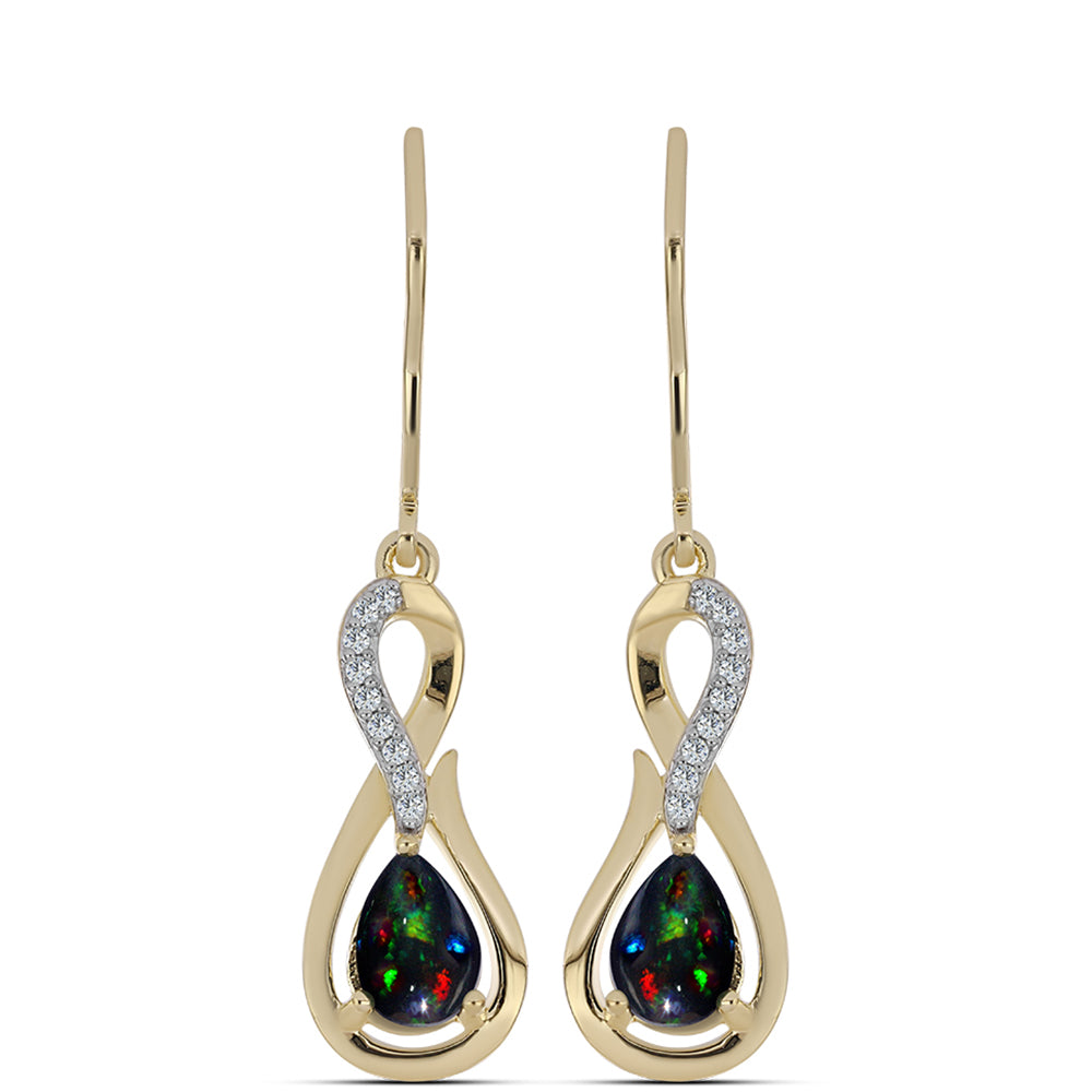Cercei din Argint 925 Placat cu Aur ( 2.95 grame ) cu Opal Etiopian Negru Lega Dembi și Topaz Alb 1.01 Carate 1 