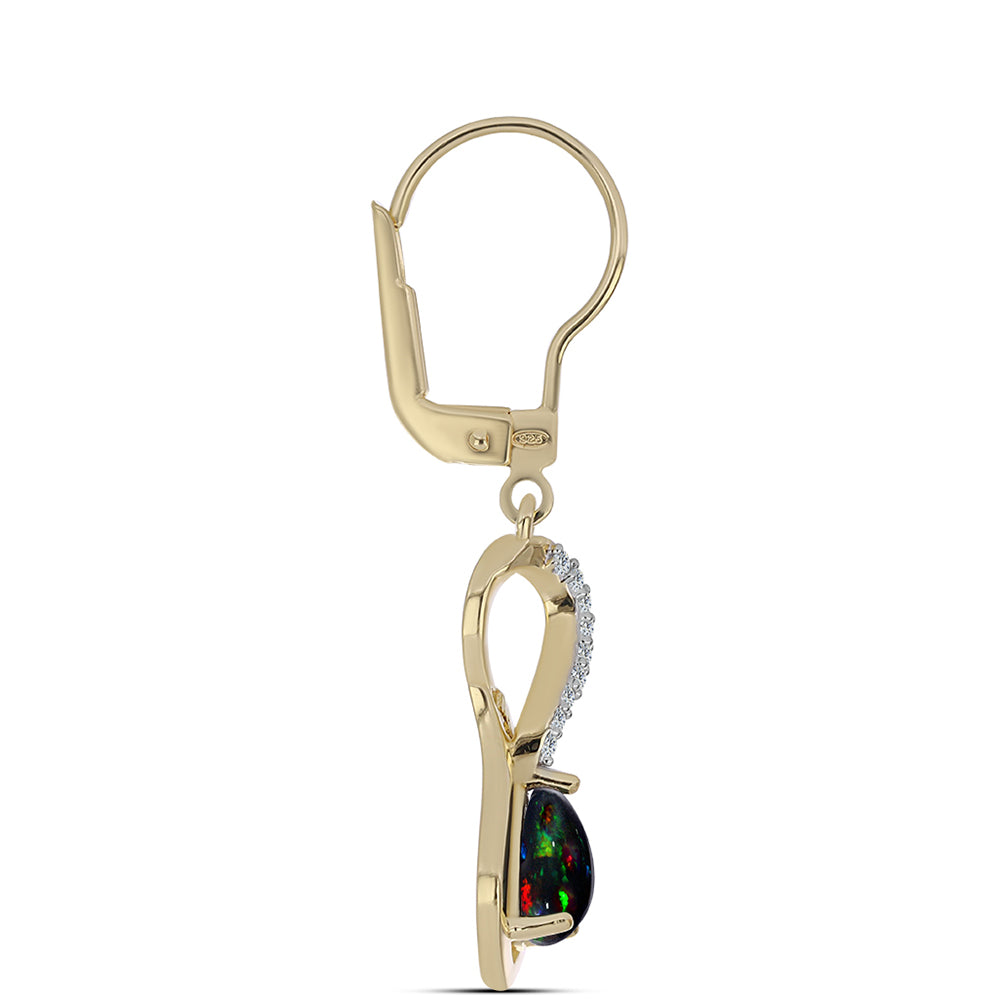 Cercei din Argint 925 Placat cu Aur ( 2.95 grame ) cu Opal Etiopian Negru Lega Dembi și Topaz Alb 1.01 Carate 2 