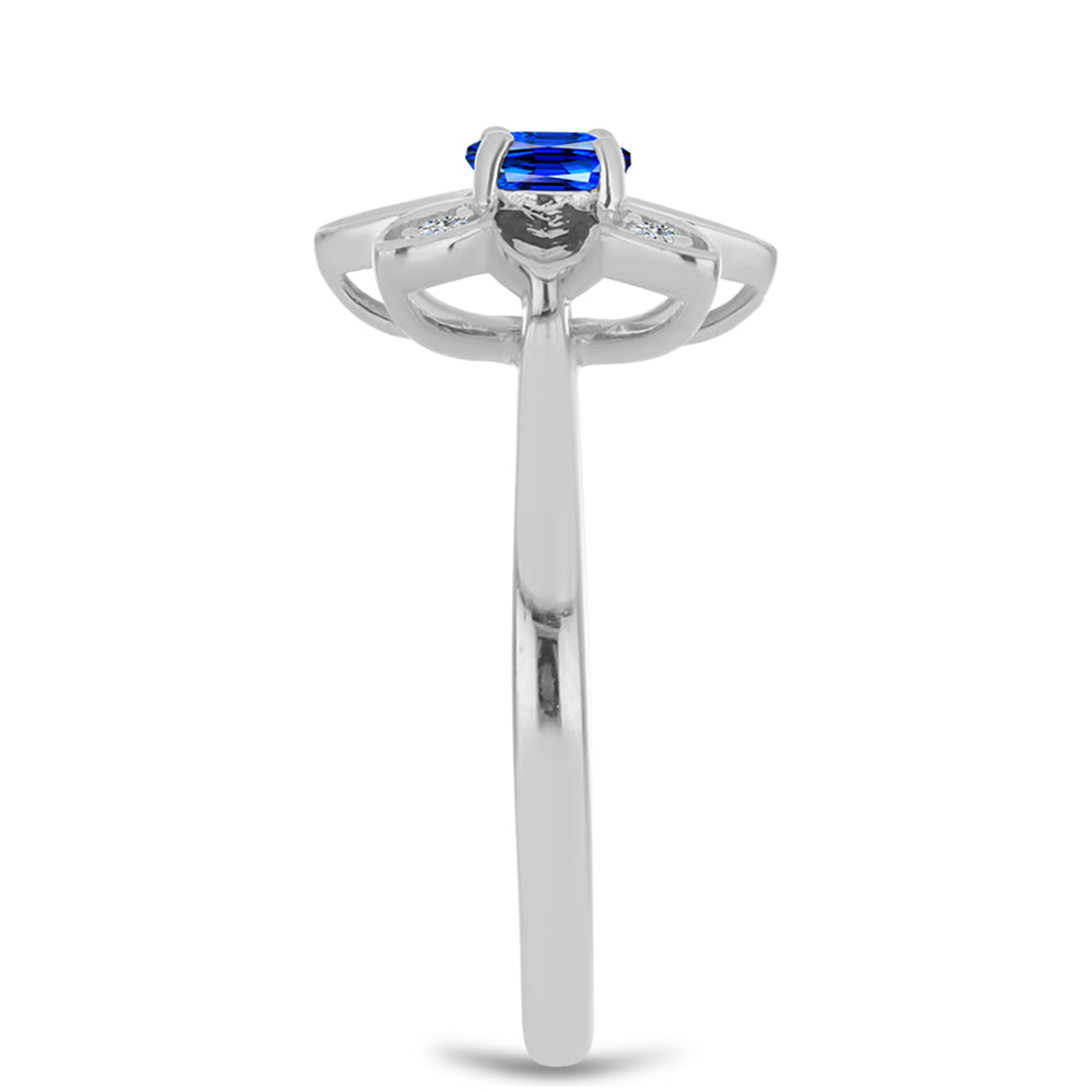 Inel din Argint 925 ( 2.66 grame ) cu Safir Albastru Australian și Topaz Alb 0.42 Carate 4 