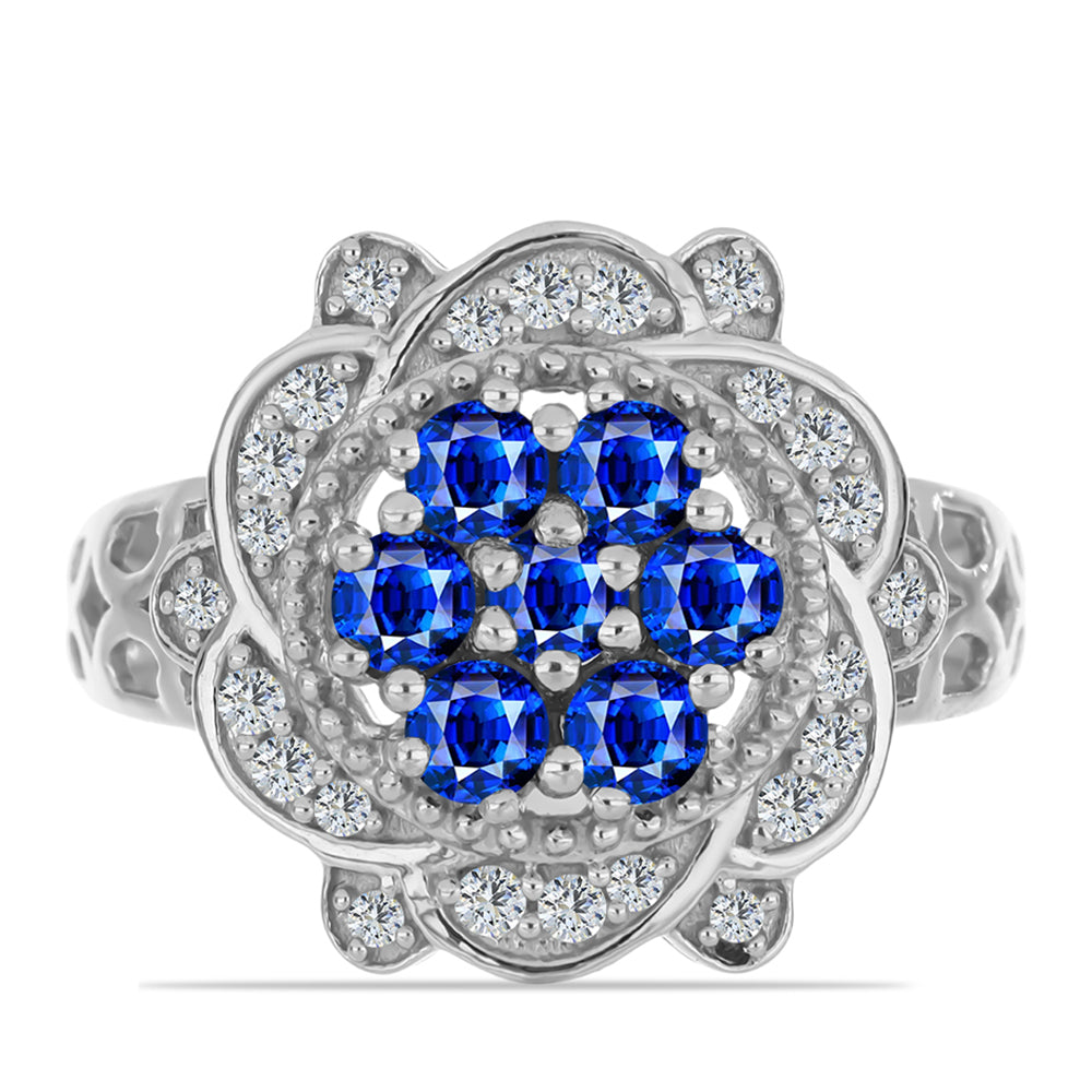Inel din Argint 925 ( 5.14 grame ) cu Safir Albastru Australian și Topaz Alb 1.49 Carate
