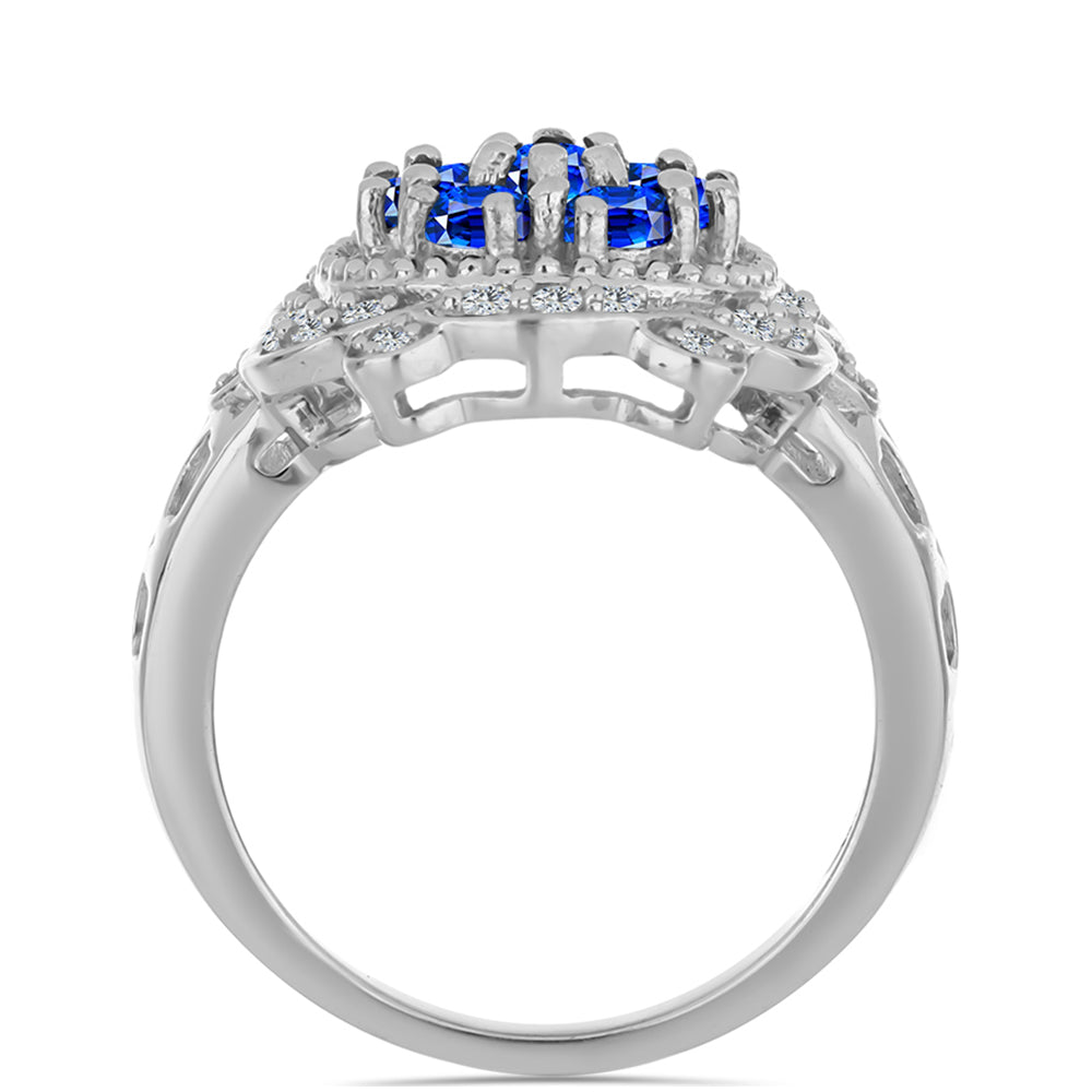 Inel din Argint 925 ( 5.14 grame ) cu Safir Albastru Australian și Topaz Alb 1.49 Carate