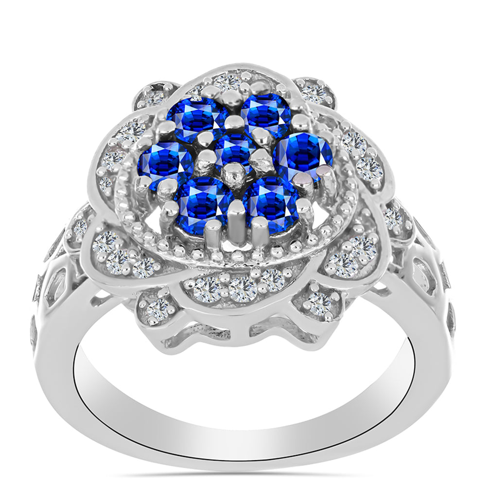 Inel din Argint 925 ( 5.14 grame ) cu Safir Albastru Australian și Topaz Alb 1.49 Carate