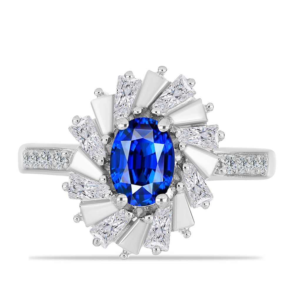 Inel din Argint 925 ( 2.89 grame ) cu Safir Albastru Australian și Zircon Alb 2 Carate 1 