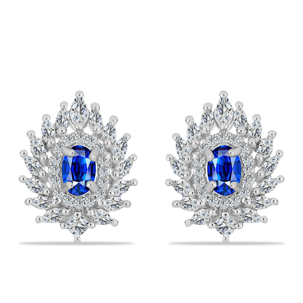 Cercei din Argint 925 ( 5.47 grame ) cu Safir Albastru Australian și Zircon Alb 3.51 Carate