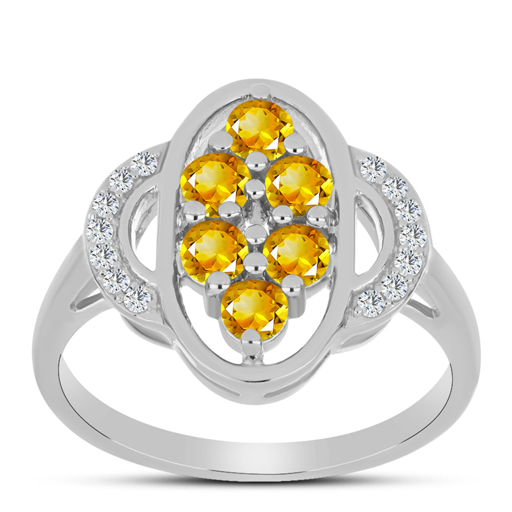 Inel din Argint 925 ( 3.14 grame ) cu Citrin Ural și Topaz Alb 0.8 Carate