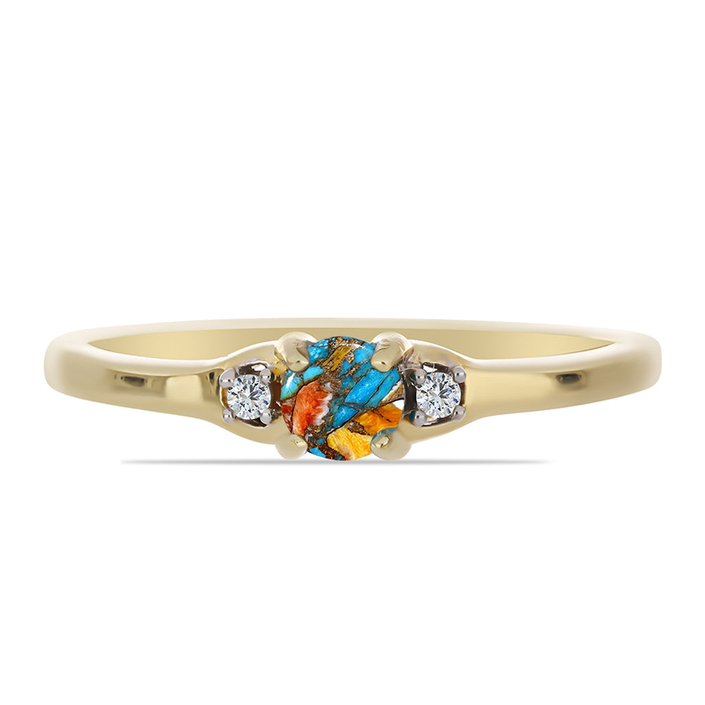 Inel din Argint 925 Placat cu Aur ( 1.73 grame ) cu Turcoaz Oyster și Topaz Alb 0.35 Carate