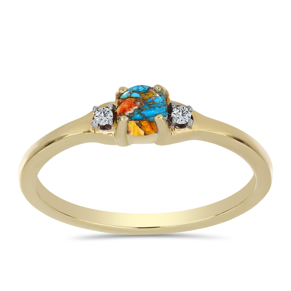 Inel din Argint 925 Placat cu Aur ( 1.73 grame ) cu Turcoaz Oyster și Topaz Alb 0.35 Carate 3 