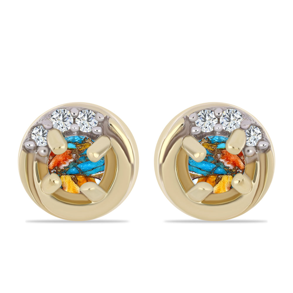 Cercei din Argint 925 Placat cu Aur ( 1.58 grame ) cu Turcoaz Oyster și Topaz Alb 0.34 Carate 1 