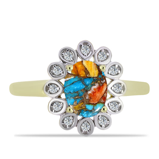 Inel din Argint 925 Placat cu Aur ( 2.18 grame ) cu Turcoaz Oyster și Topaz Alb 1.6 Carate