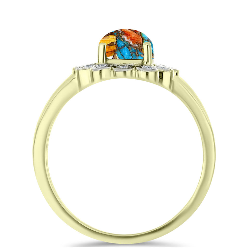 Inel din Argint 925 Placat cu Aur ( 2.18 grame ) cu Turcoaz Oyster și Topaz Alb 1.6 Carate 2 
