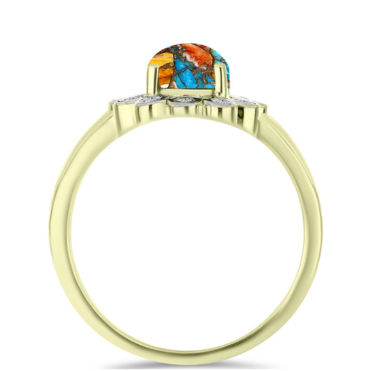 Inel din Argint 925 Placat cu Aur ( 2.18 grame ) cu Turcoaz Oyster și Topaz Alb 1.6 Carate