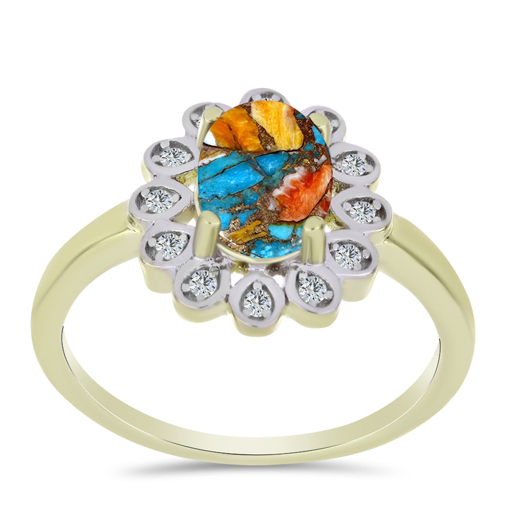 Inel din Argint 925 Placat cu Aur ( 2.18 grame ) cu Turcoaz Oyster și Topaz Alb 1.6 Carate